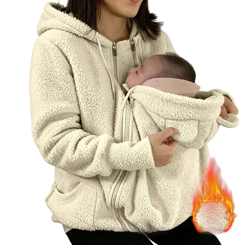 Corduroy Hooded Sweatshirt With Baby-pocket Women's Thickened Zip-up Jacket For Parent-Child Matching Outfits