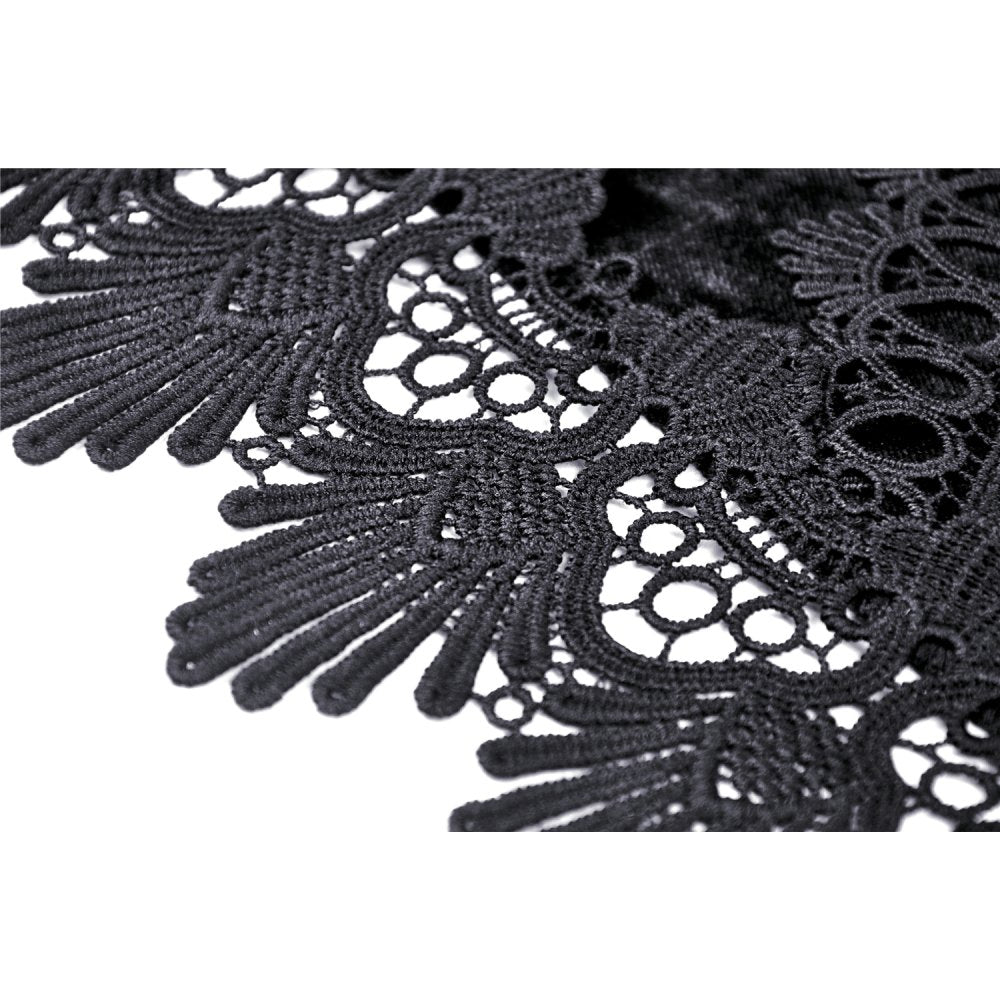 Dark in Love Melisandre Embroidered Velvet Mesh Goth Skirt in Black