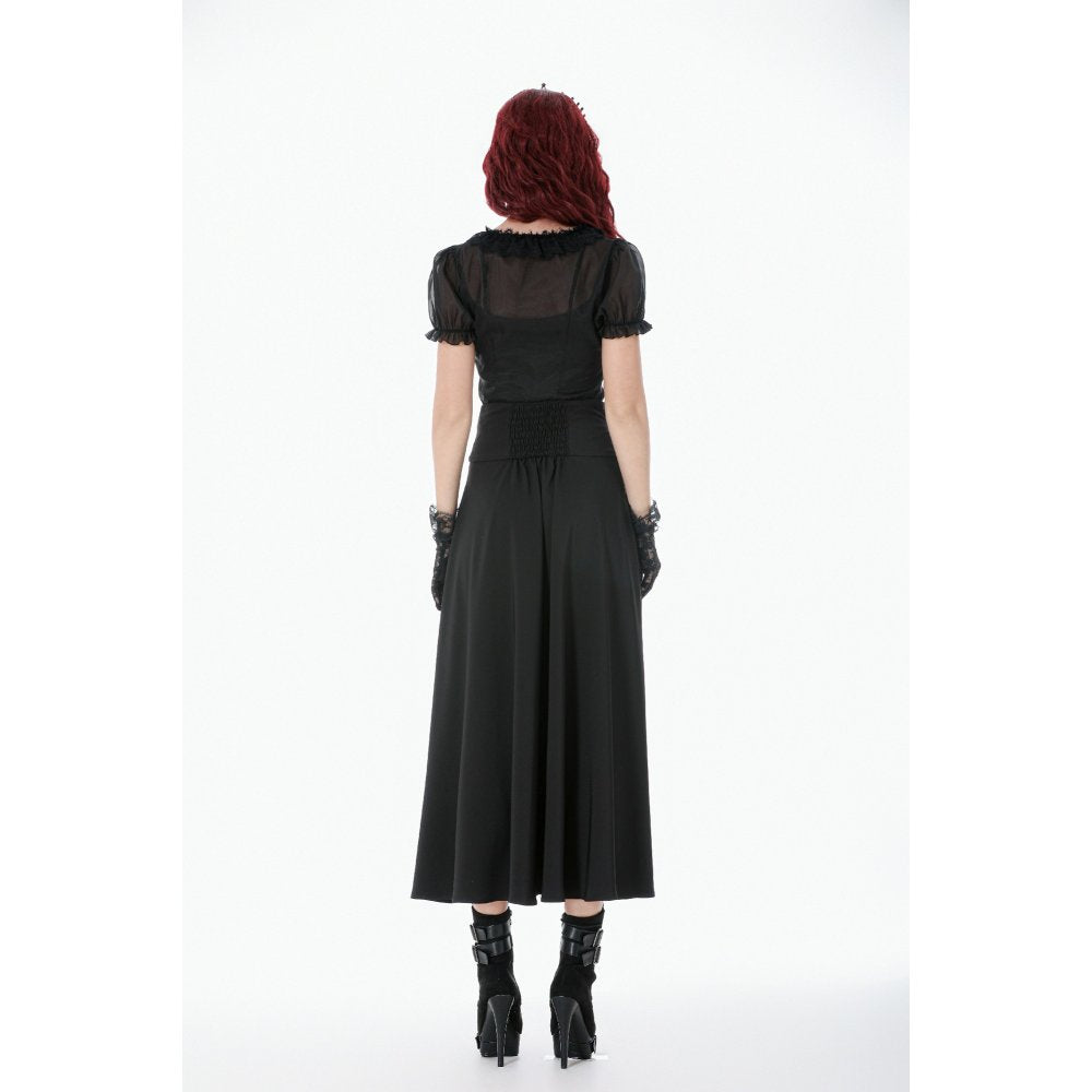 Dark in Love Dalaria High Waist Gothic Long Skirt - Lace Inset Panel