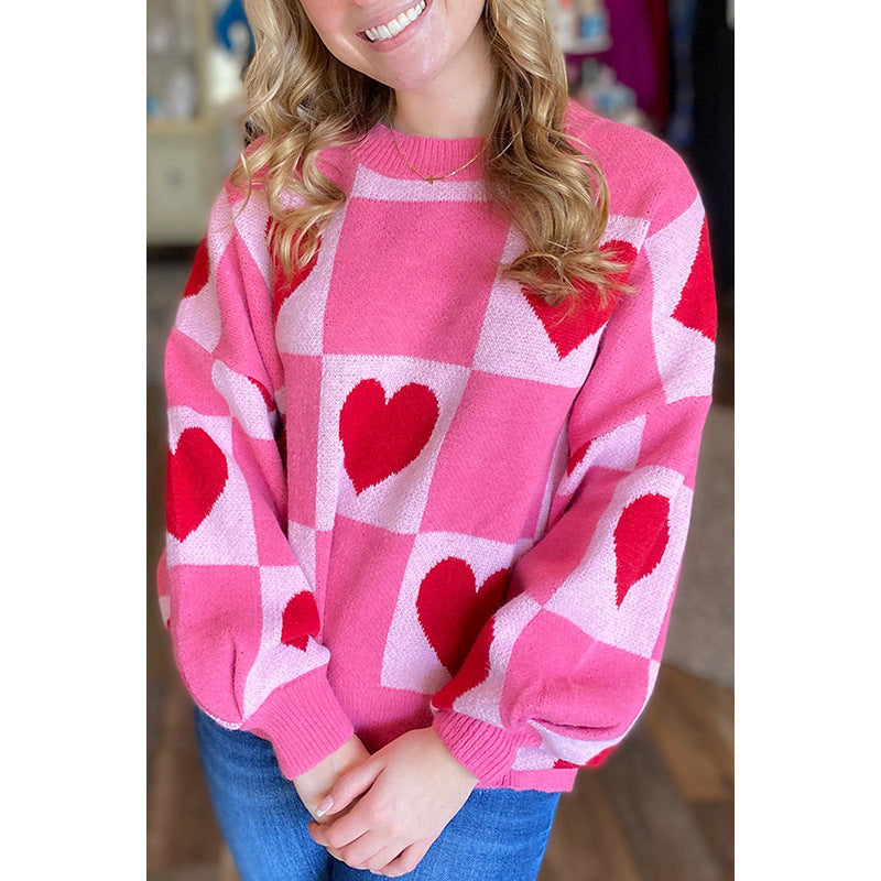 Women's Sweet Plaid Thermal Colorblock Crewneck Sweater