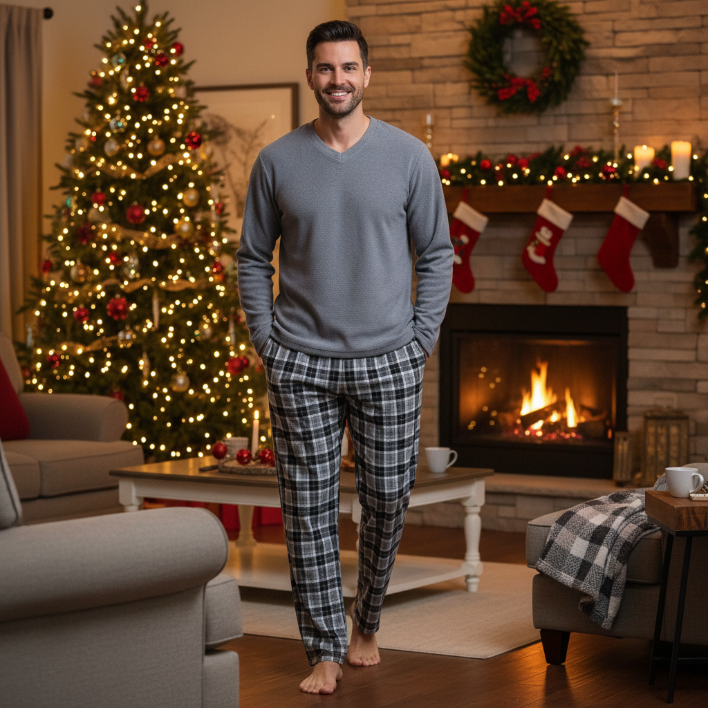 Men's Grey Fleece Pyjama Set