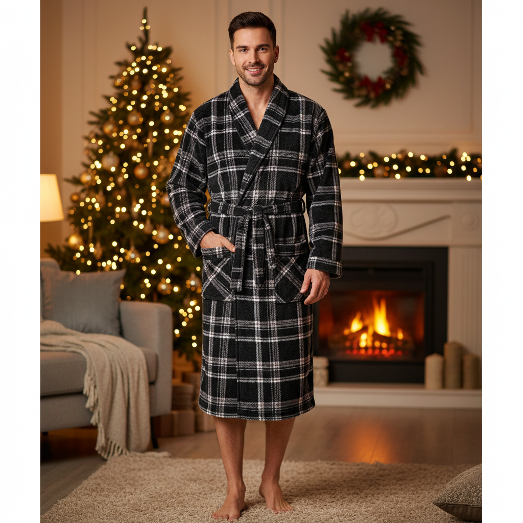 Men's Check Fleece Dressing Gown