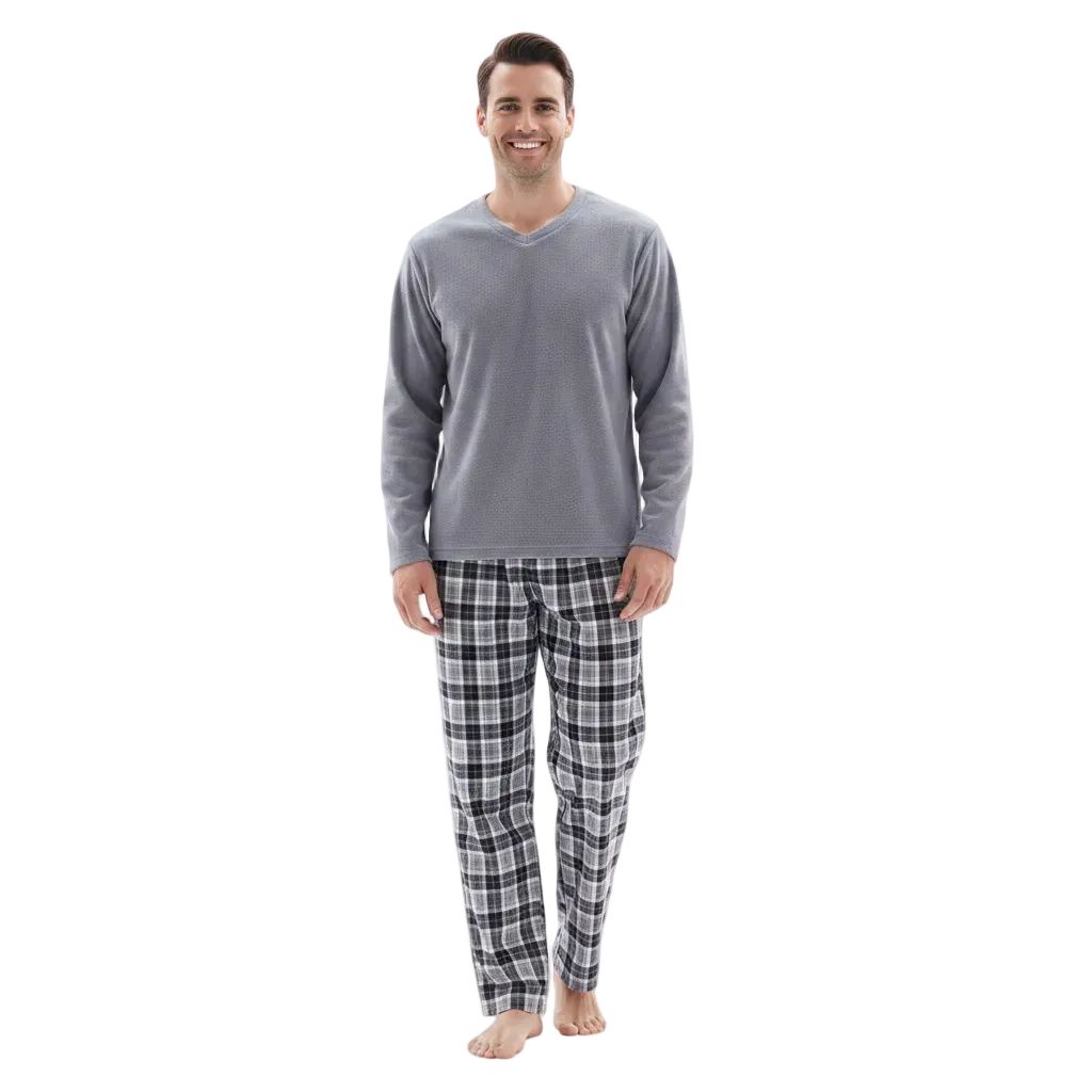 Men's Grey Fleece Pyjama Set