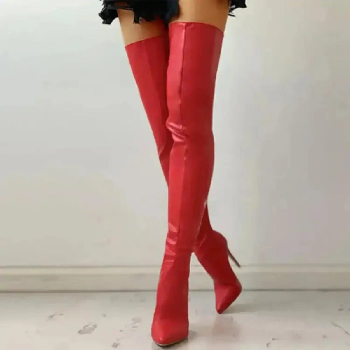High Heels Red Over The Knee Boots With Back Zip