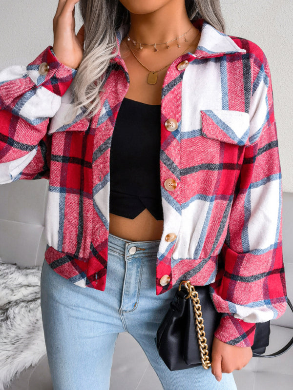 Women’s Thick Collared Plaid Flannel Cardigan With Button Front And Front Pockets