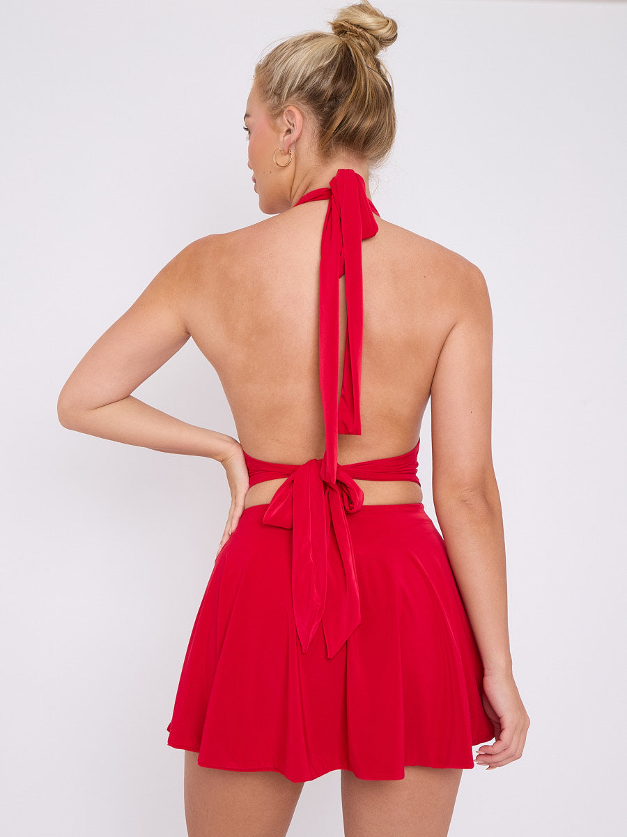 Slinky Halter Neck Frill Mini Dress