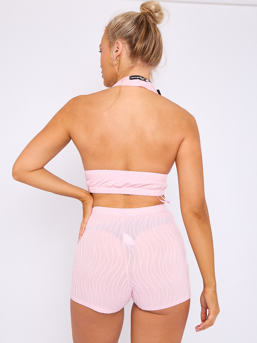 Textured Backless Halter Top & Shorts Co-ord