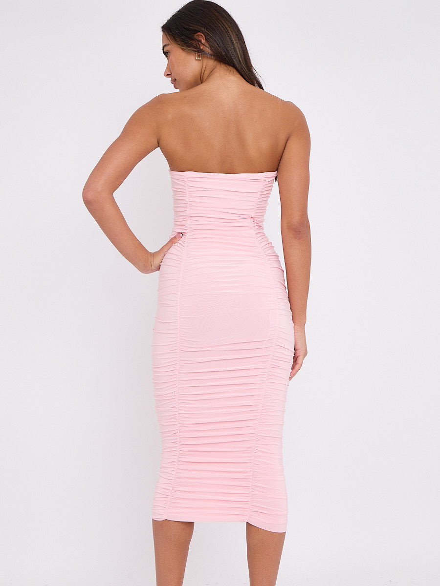 Slinky Ruched Bandeau Bodycon Dress
