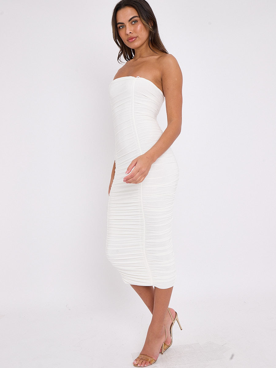 Slinky Ruched Bandeau Bodycon Dress