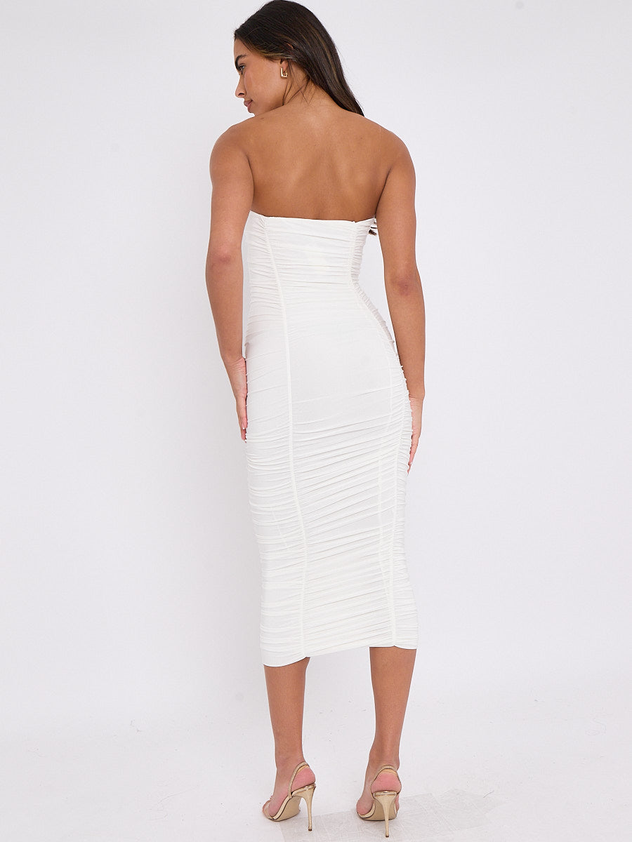 Slinky Ruched Bandeau Bodycon Dress