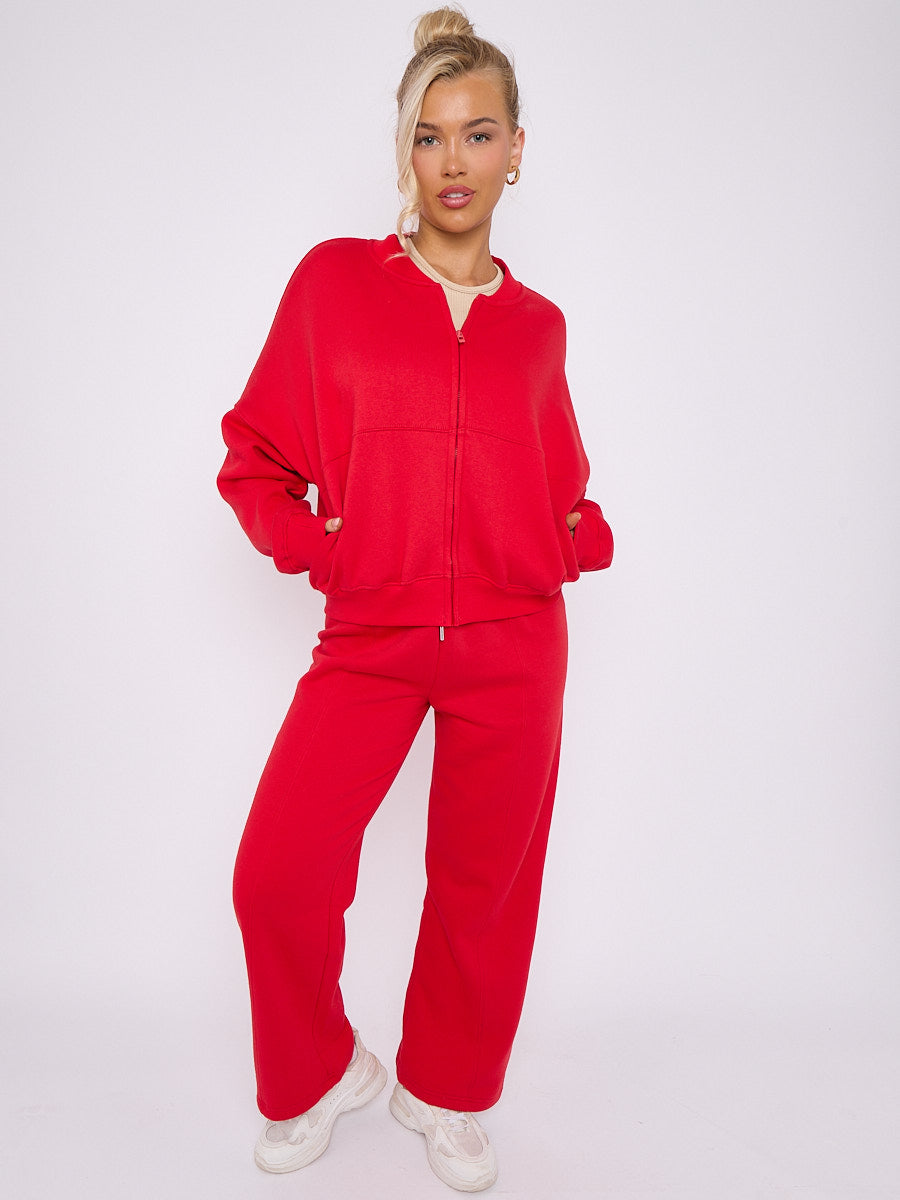 Oversized Bomber Style Fleece Zipper Co-ord