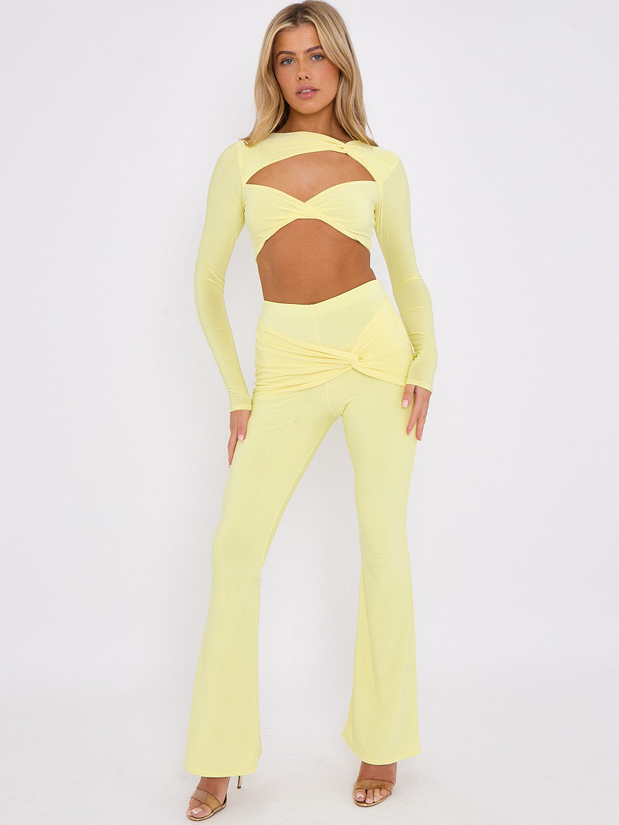 Cut Out Twist Front Crop Top & Flared Trouser Co-ord