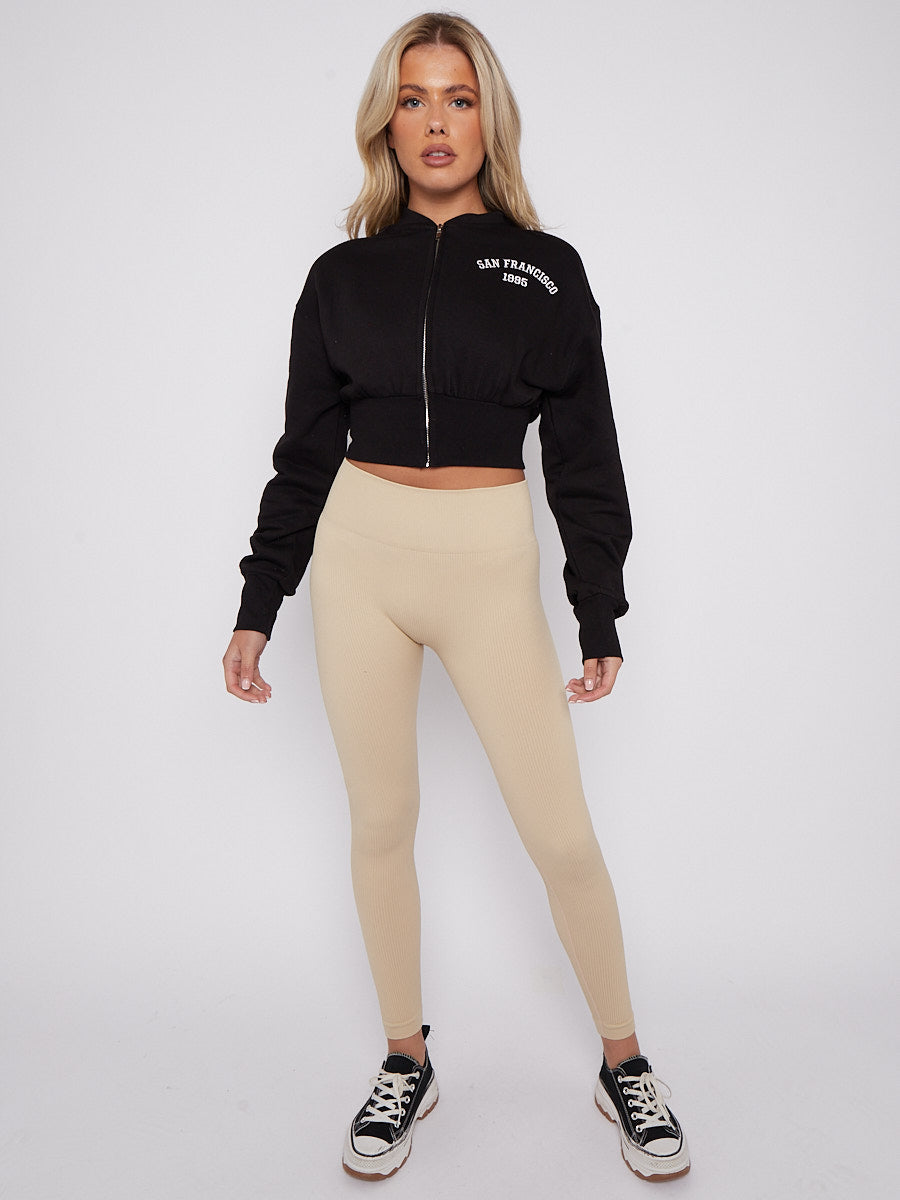 Stretchy High Waisted Ribbed Leggings