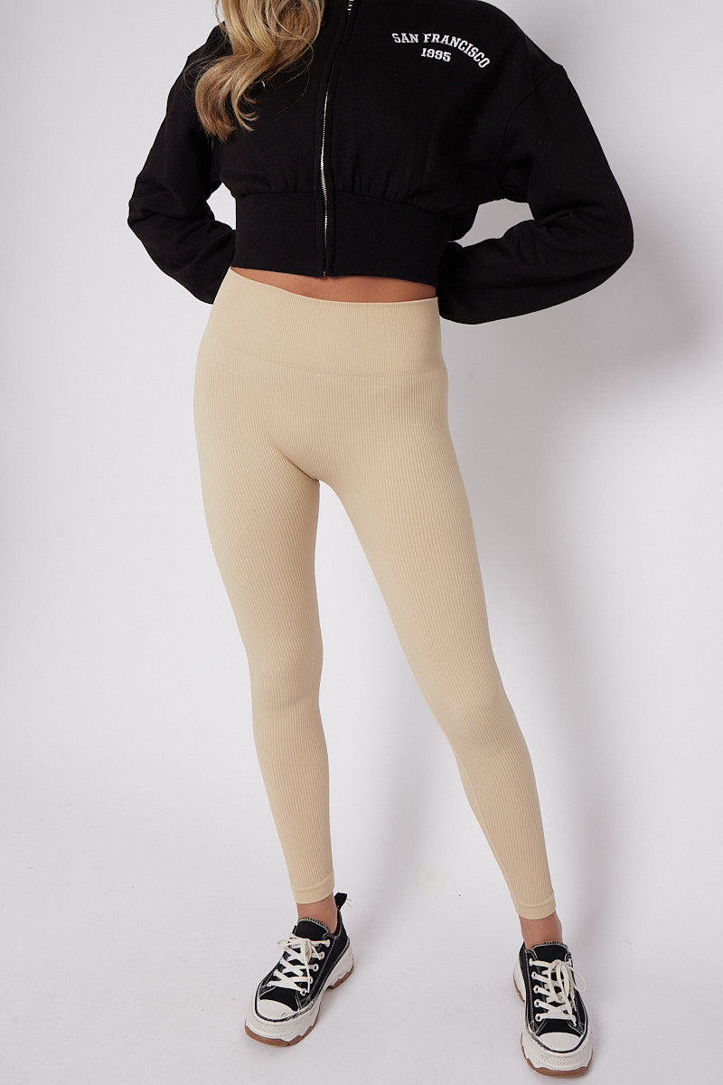 Stretchy High Waisted Ribbed Leggings