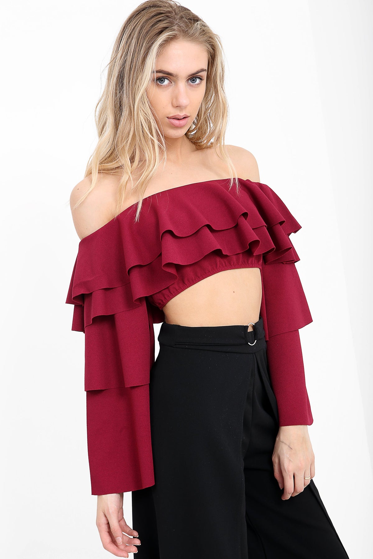 Extreme Layered Frill Bardot Crop Top