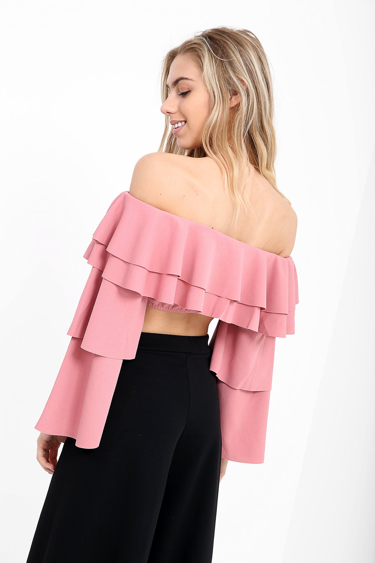 Extreme Layered Frill Bardot Crop Top