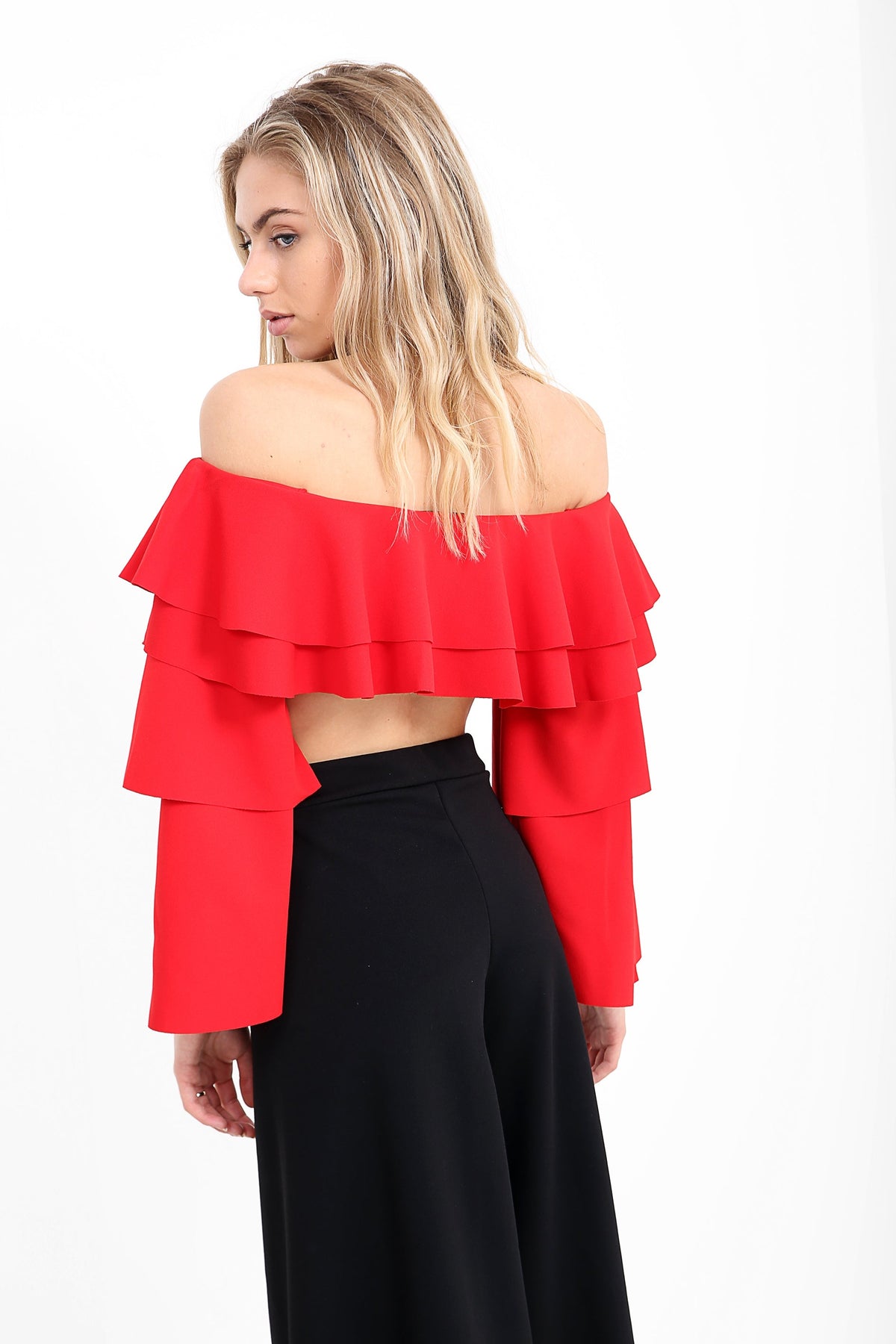 Extreme Layered Frill Bardot Crop Top