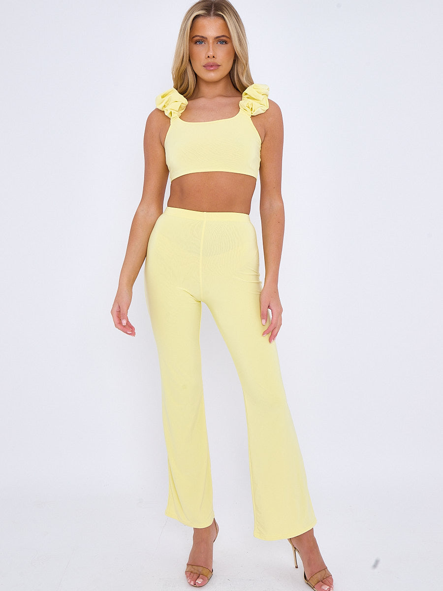 Ruched Straps Crop Top & Wide Leg Trouser Co-ord