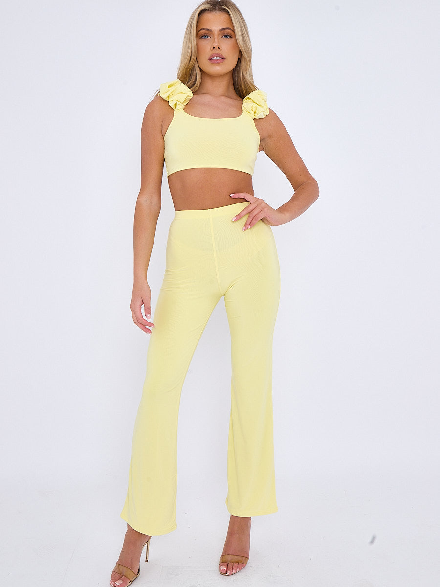 Ruched Straps Crop Top & Wide Leg Trouser Co-ord