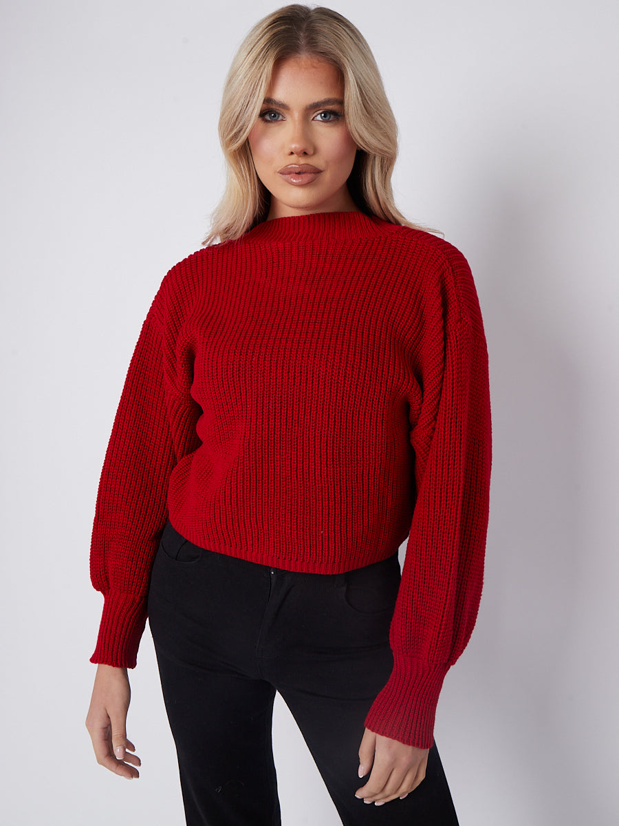 Plain Oversized Cropped Knitted Jumper
