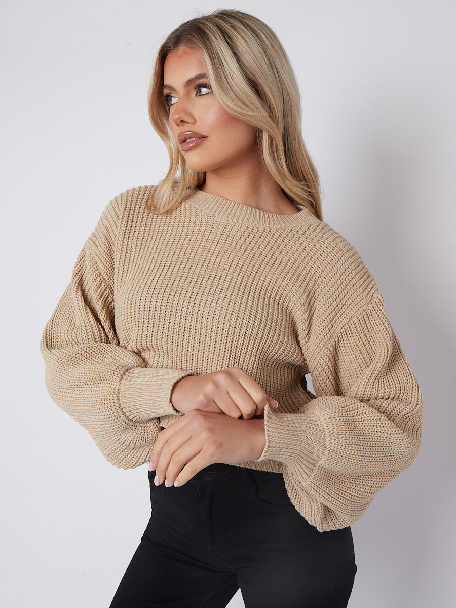 Plain Oversized Cropped Knitted Jumper