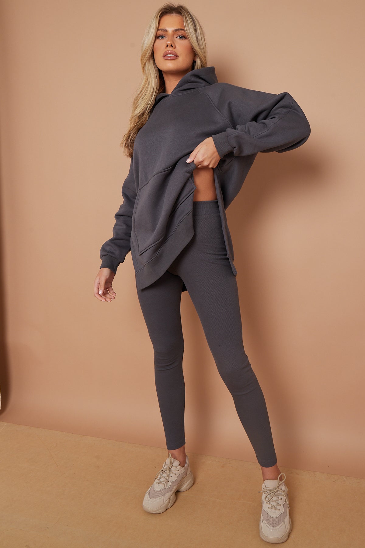 Oversized Split Sides Hoodie & Ribbed Leggings Co-ord