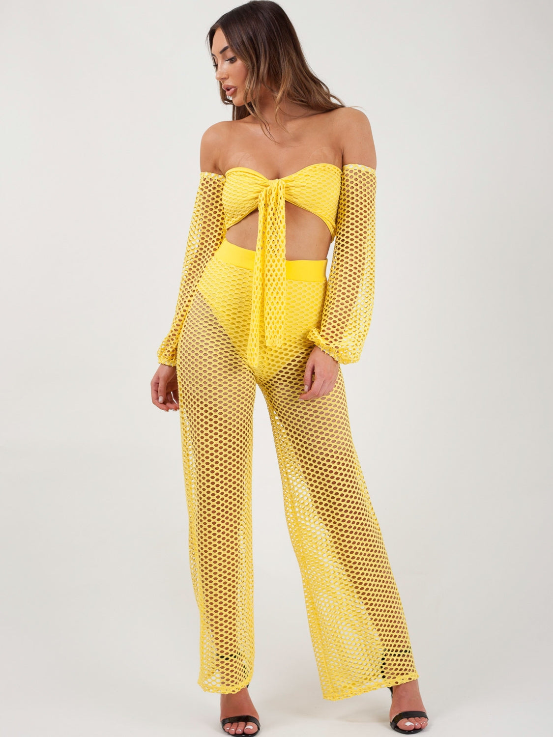 Fishnet Tie Crop Top & Trouser Co-ord