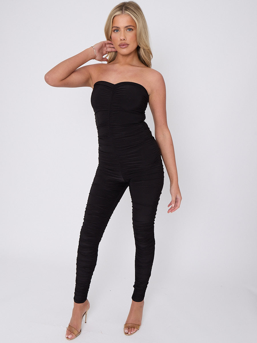 Slinky Ruched Bodycon Fit Bandeau Jumpsuit