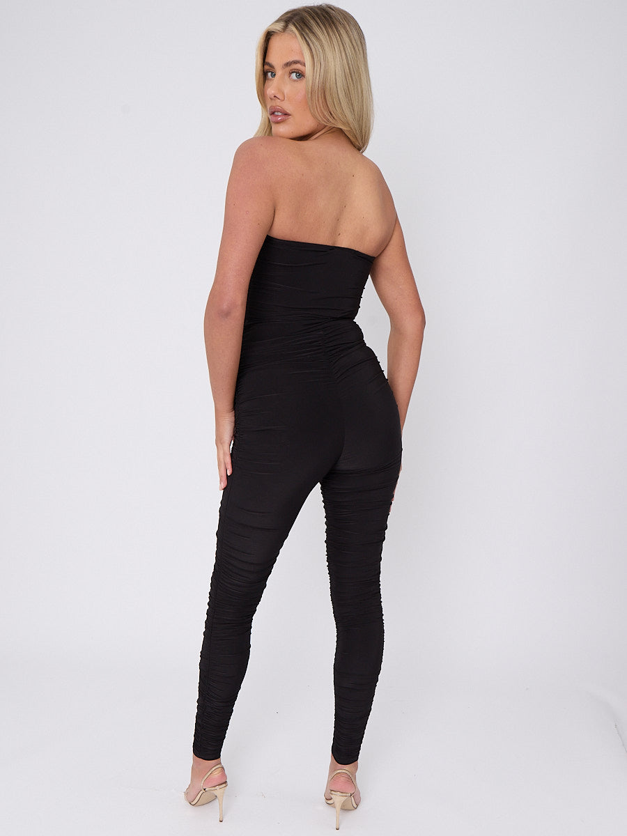Slinky Ruched Bodycon Fit Bandeau Jumpsuit