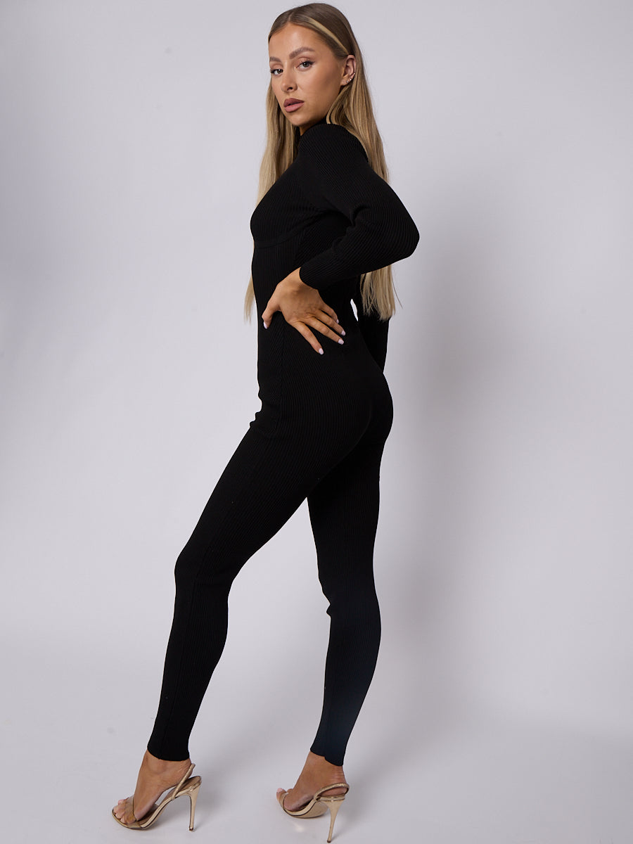 Corset Style Ribbed Jumpsuit