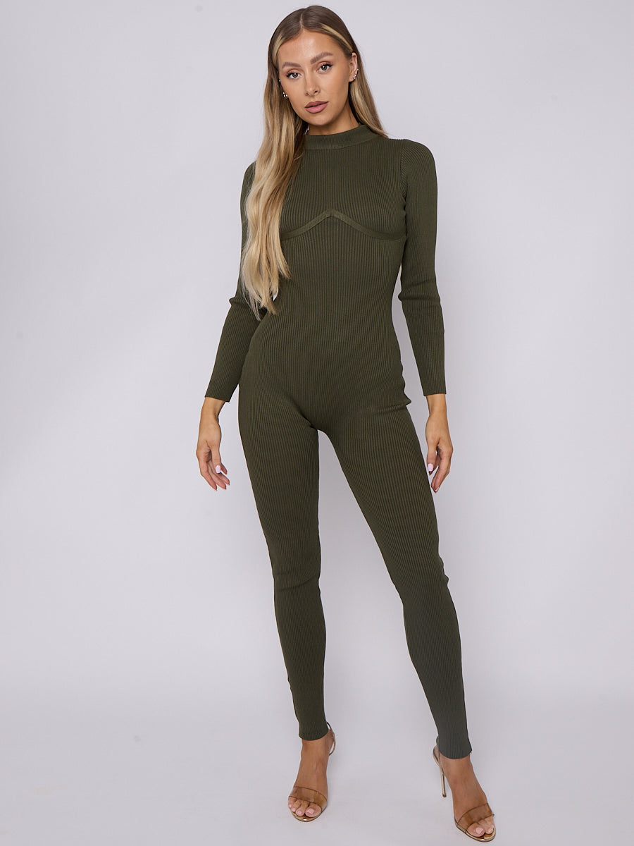 Corset Style Ribbed Jumpsuit