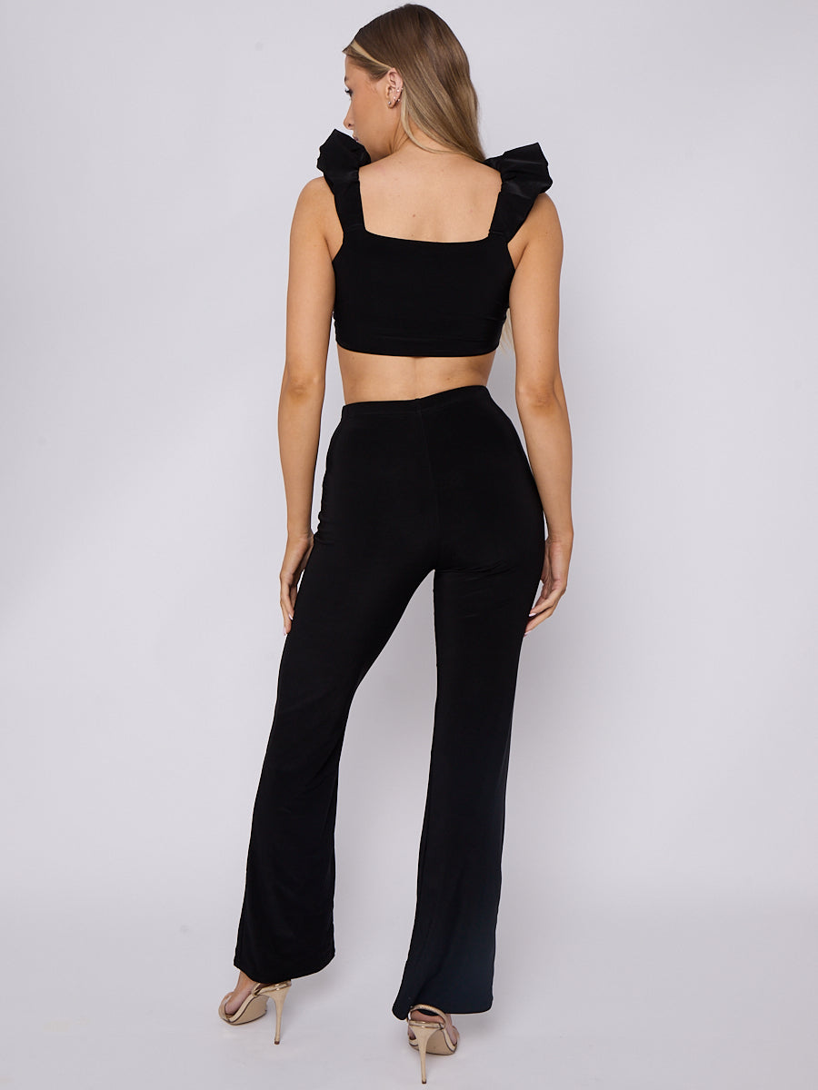 Ruched Straps Crop Top & Wide Leg Trouser Co-ord