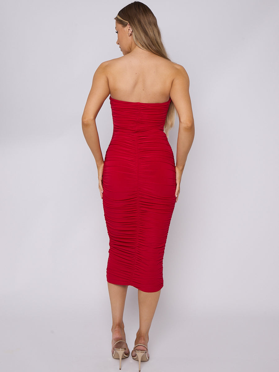 Slinky Ruched Bandeau Bodycon Dress