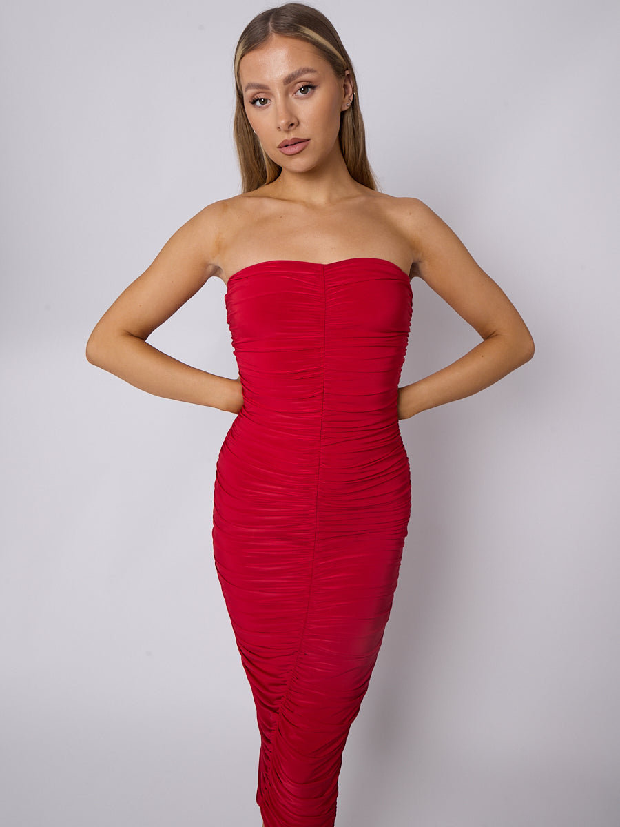 Slinky Ruched Bandeau Bodycon Dress