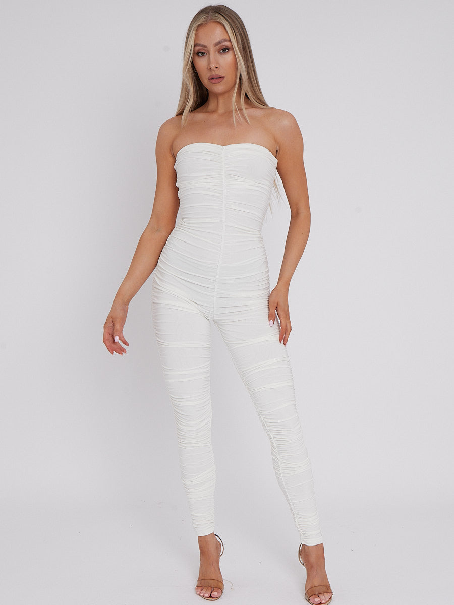 Slinky Ruched Bodycon Fit Bandeau Jumpsuit