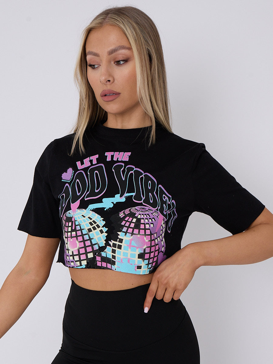 Disco Ball Graphic Printed Crop Top