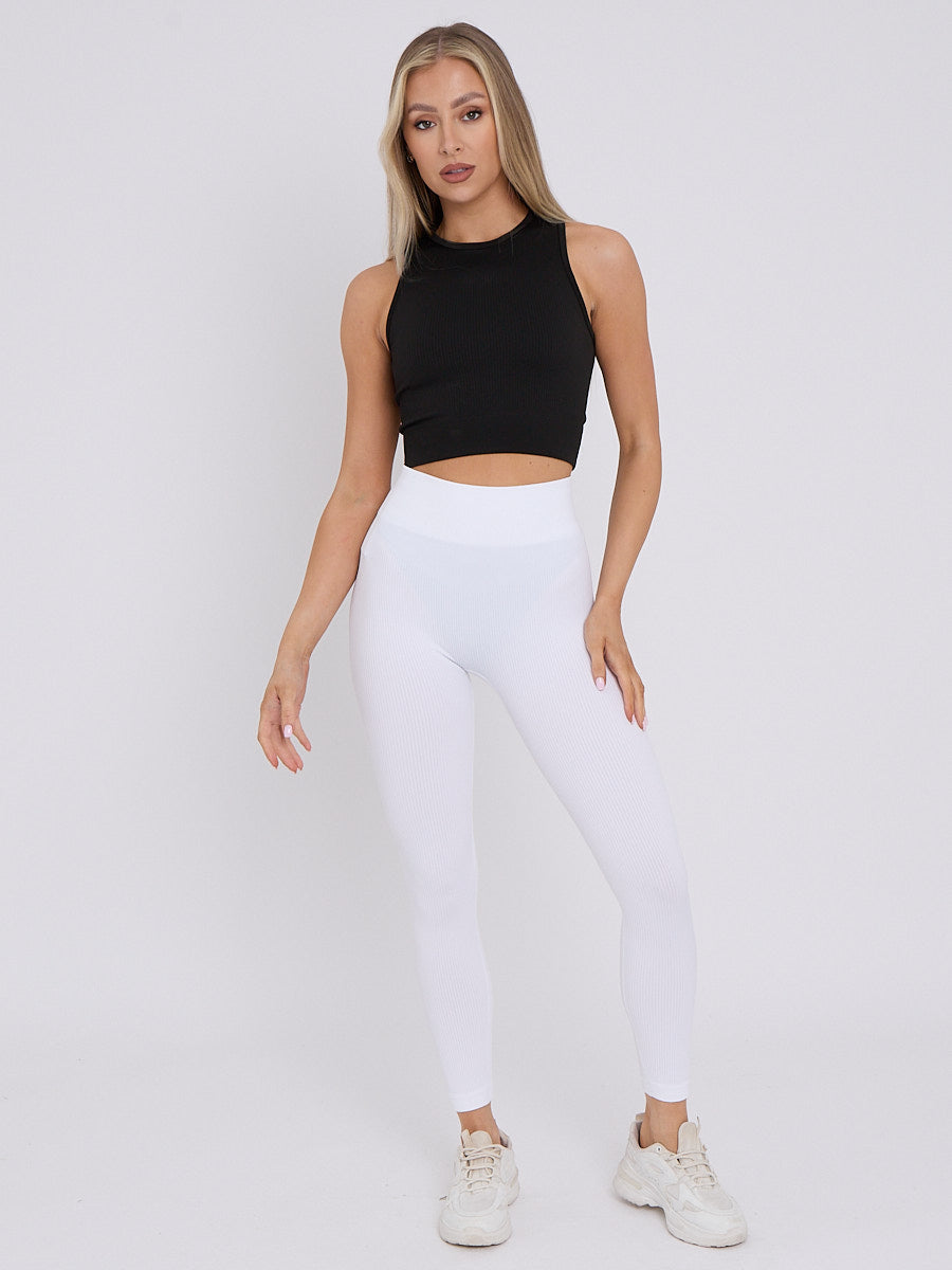 New Stretchy High Waisted Ribbed Leggings