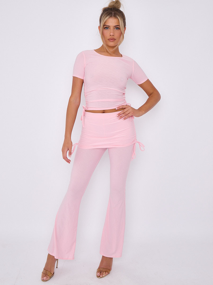 Ruched Crop Top & Fold Over Flared Trouser Co-ord