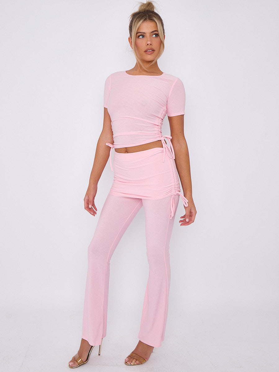 Ruched Crop Top & Fold Over Flared Trouser Co-ord