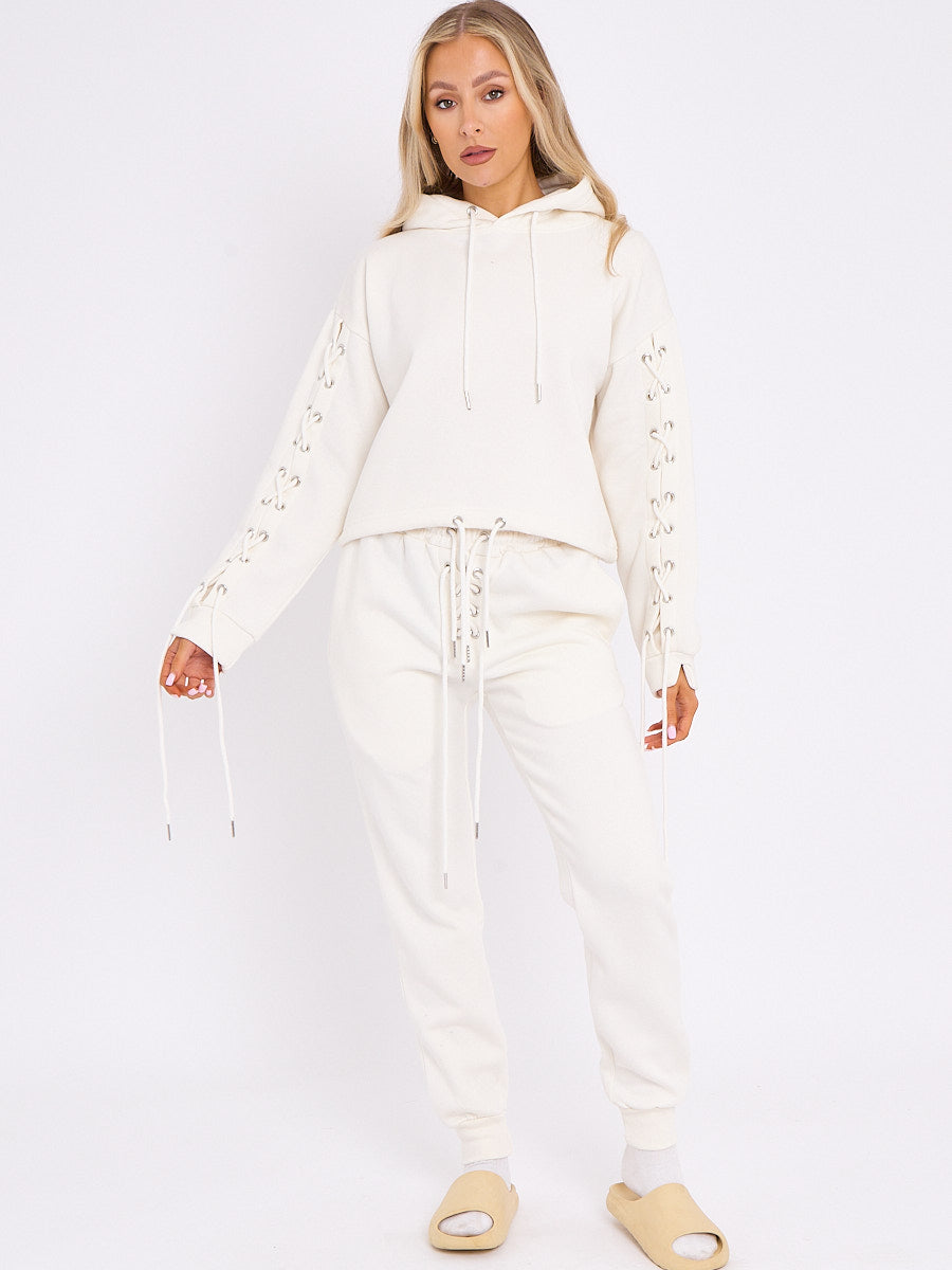Eyelet Lace Up Detail Hoodie & Jogger Fleece Co-ord