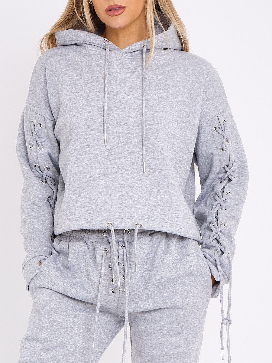Eyelet Lace Up Detail Hoodie & Jogger Fleece Co-ord