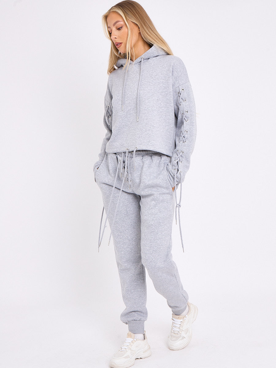 Eyelet Lace Up Detail Hoodie & Jogger Fleece Co-ord