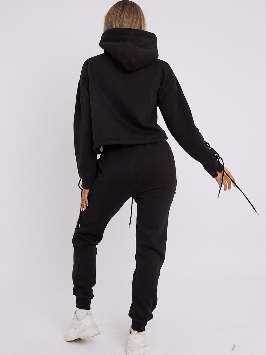 Eyelet Lace Up Detail Hoodie & Jogger Fleece Co-ord