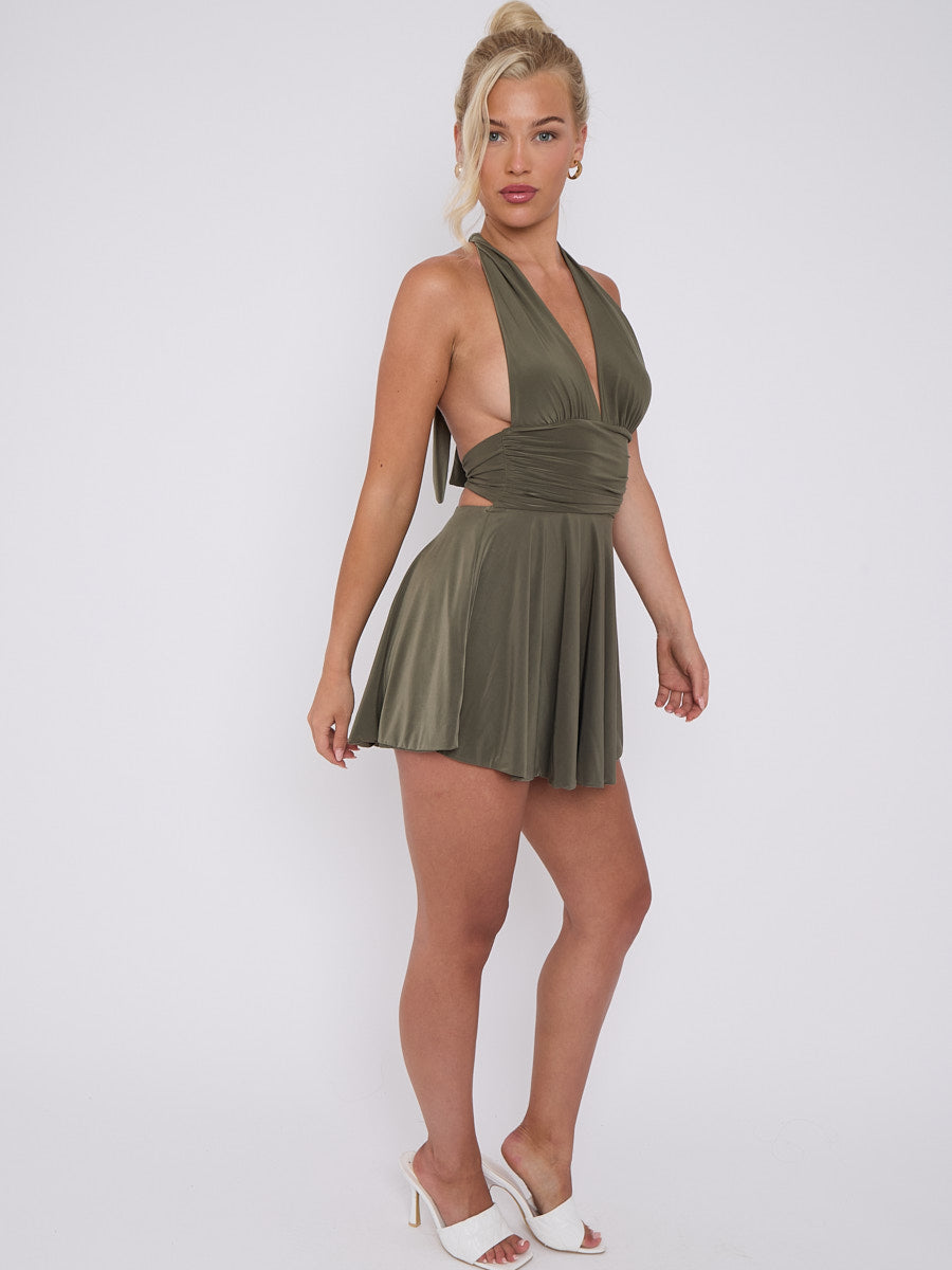 Slinky Halter Neck Frill Mini Dress