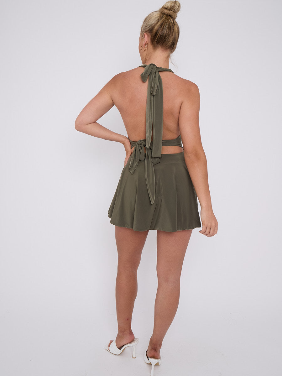 Slinky Halter Neck Frill Mini Dress