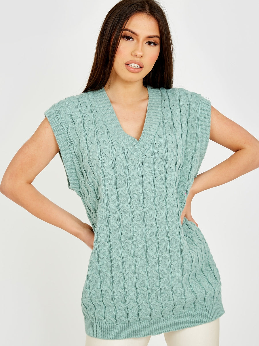 Cable Knit V-Neck Sleeveless Jumper
