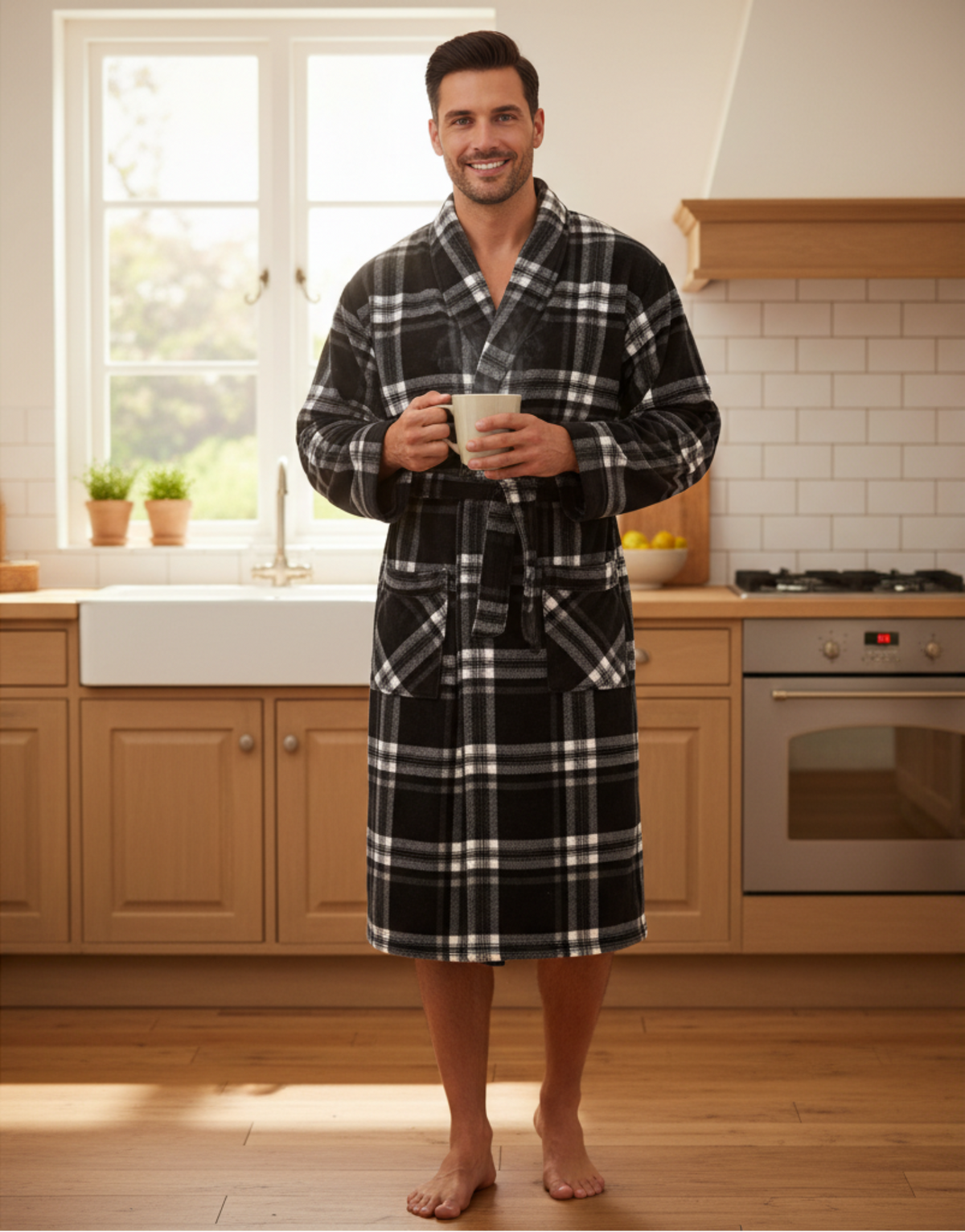 Men's Check Fleece Dressing Gown