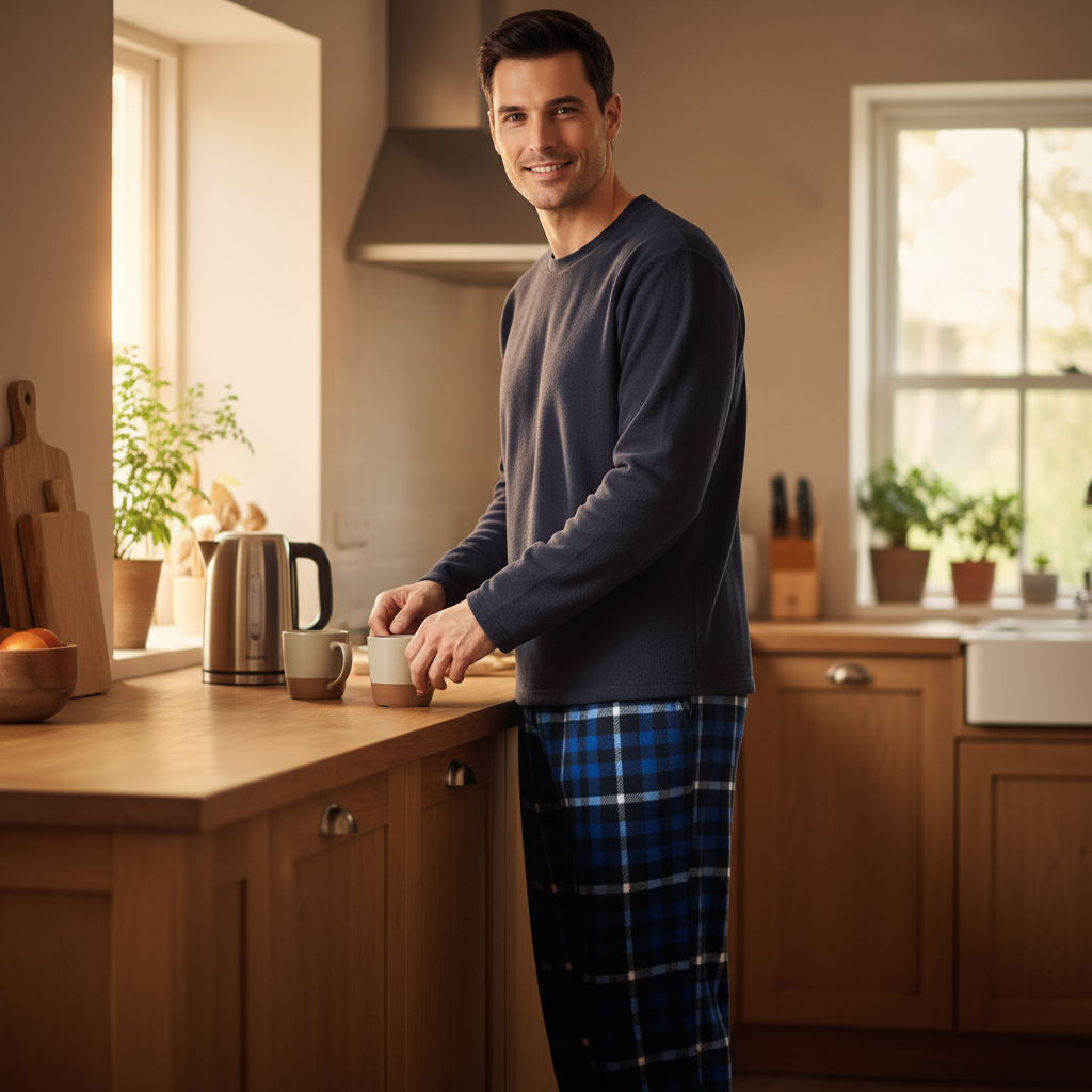 Men's Fleece Pajama Set: Cozy Up in Style with Navy Check Fleece