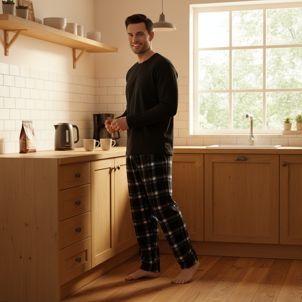 Men's Comfortable Fleece Lounge Pants – Blue Black Pyjama Bottoms for Ultimate Relaxation