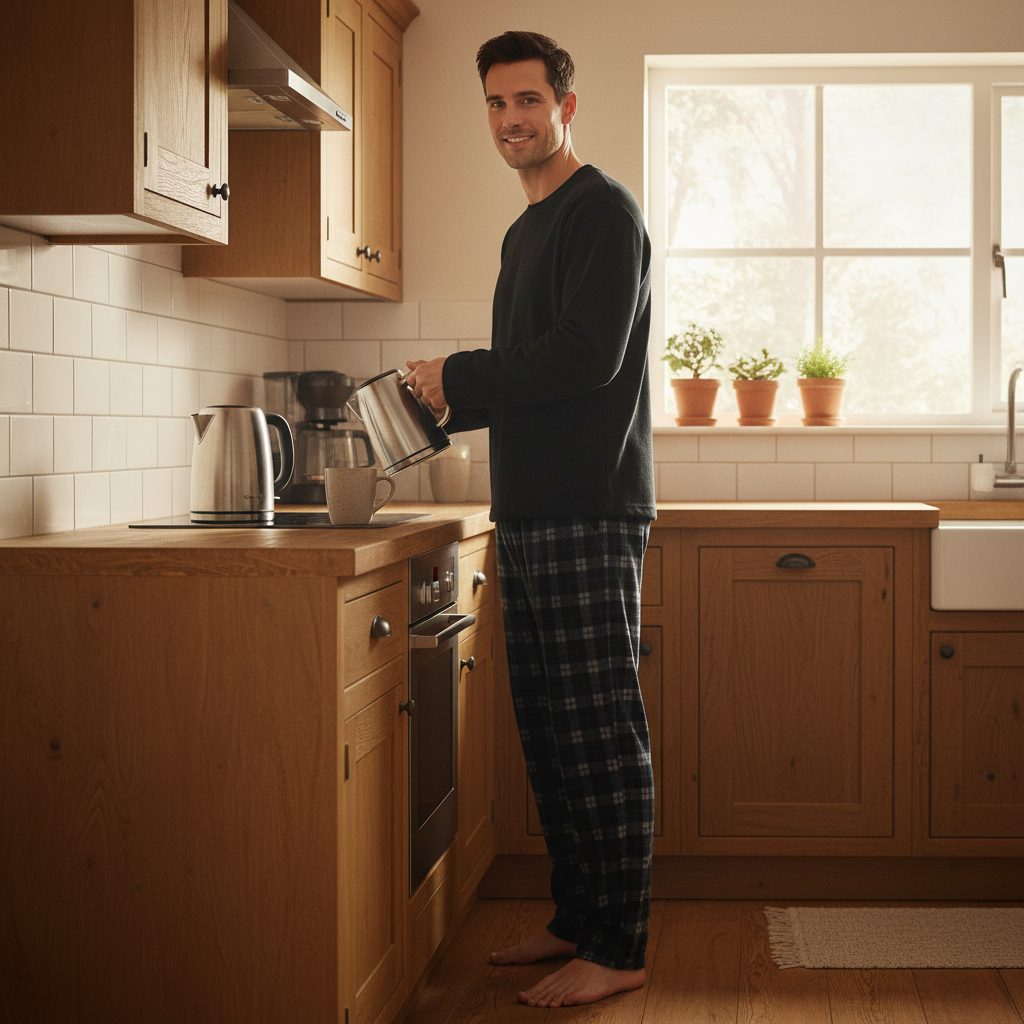 Men's Fleece Pyjama Set: Cozy Black Long Sleeve Loungewear for Ultimate Comfort